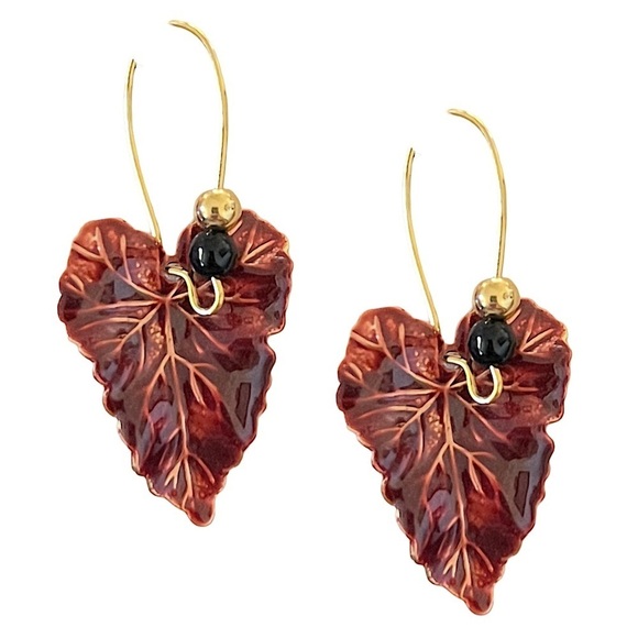 Harvest Moon Jewelry - Red & Gold Fall Autumn Leaf Dangle Earrings